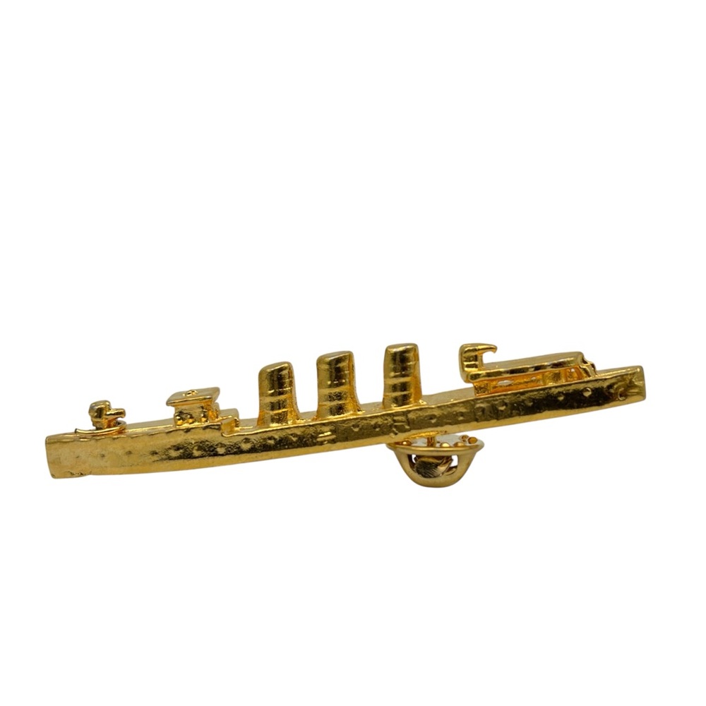 Vintage Gold Tone 3D Ship Boat Titanic Submarine Pin Brooch Jewelry - Picture 4 of 5